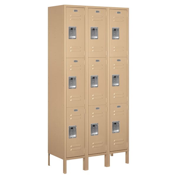 Wardrobe Locker, 36" W, 15" D, 78" H, (3) Wide, (9) Openings, Tan